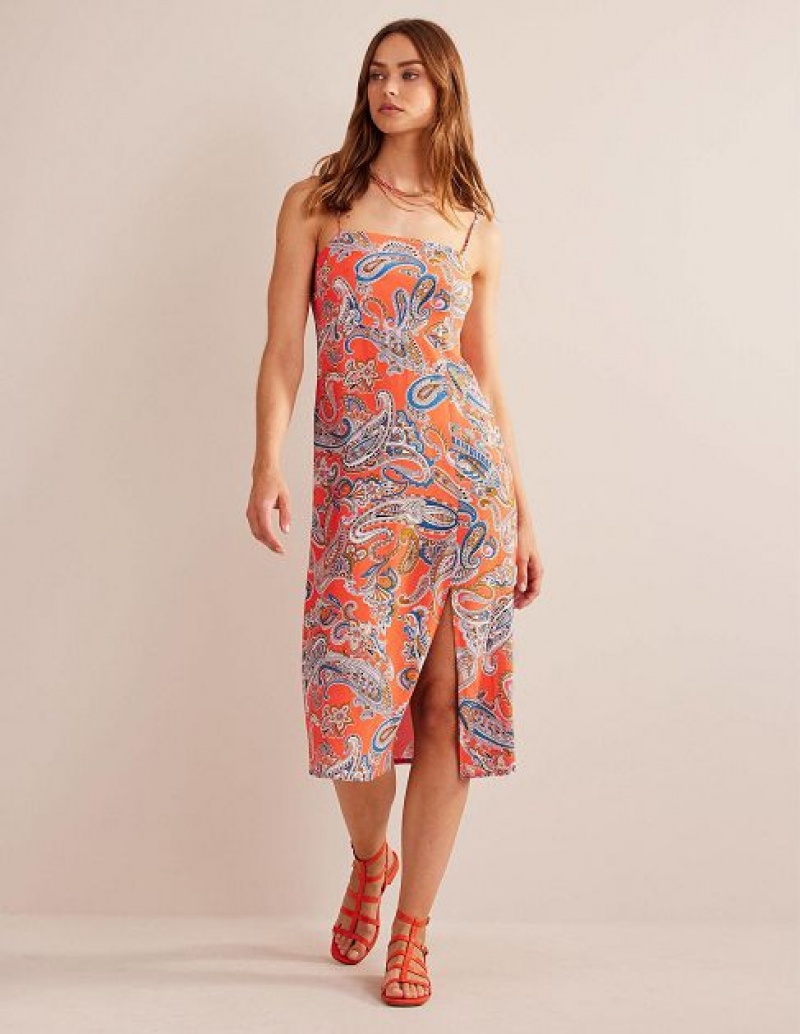 Orange Women's Boden Column Cami Midi Dress | 29180FYQP