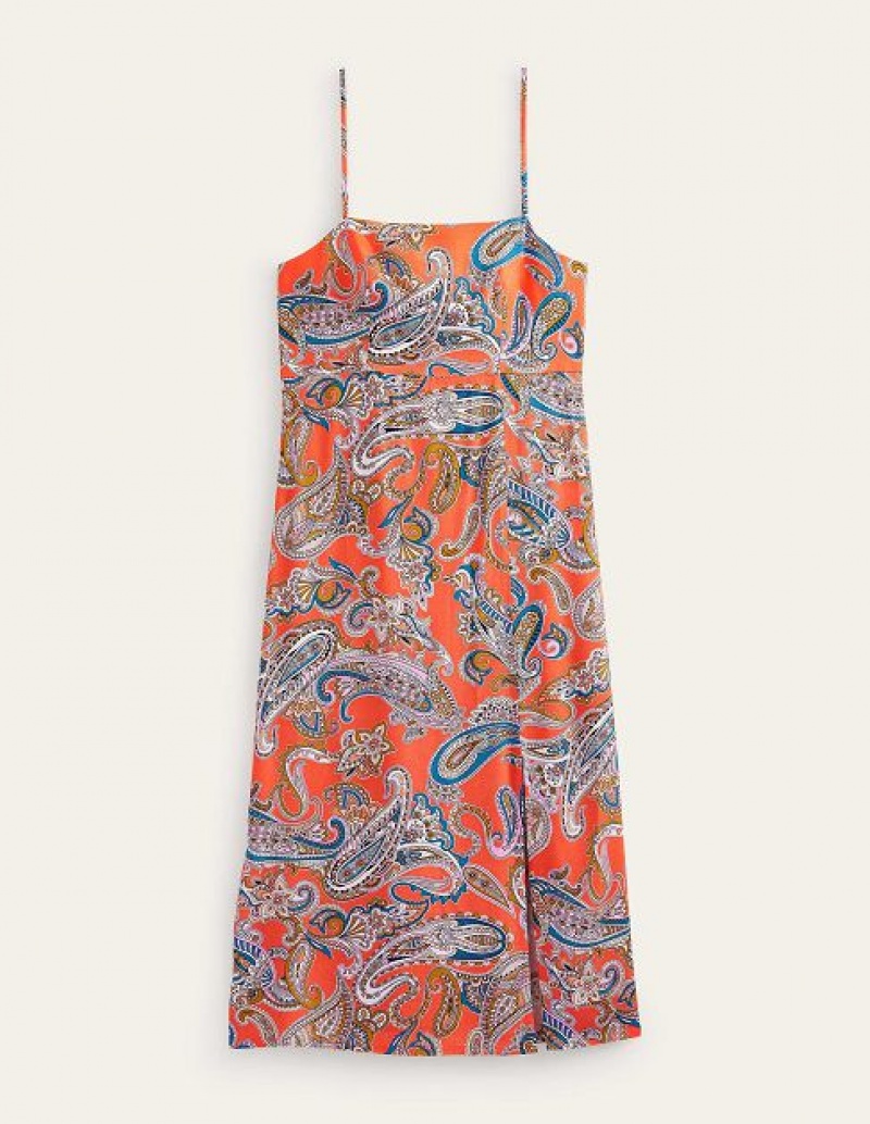 Orange Women's Boden Column Cami Midi Dress | 29180FYQP