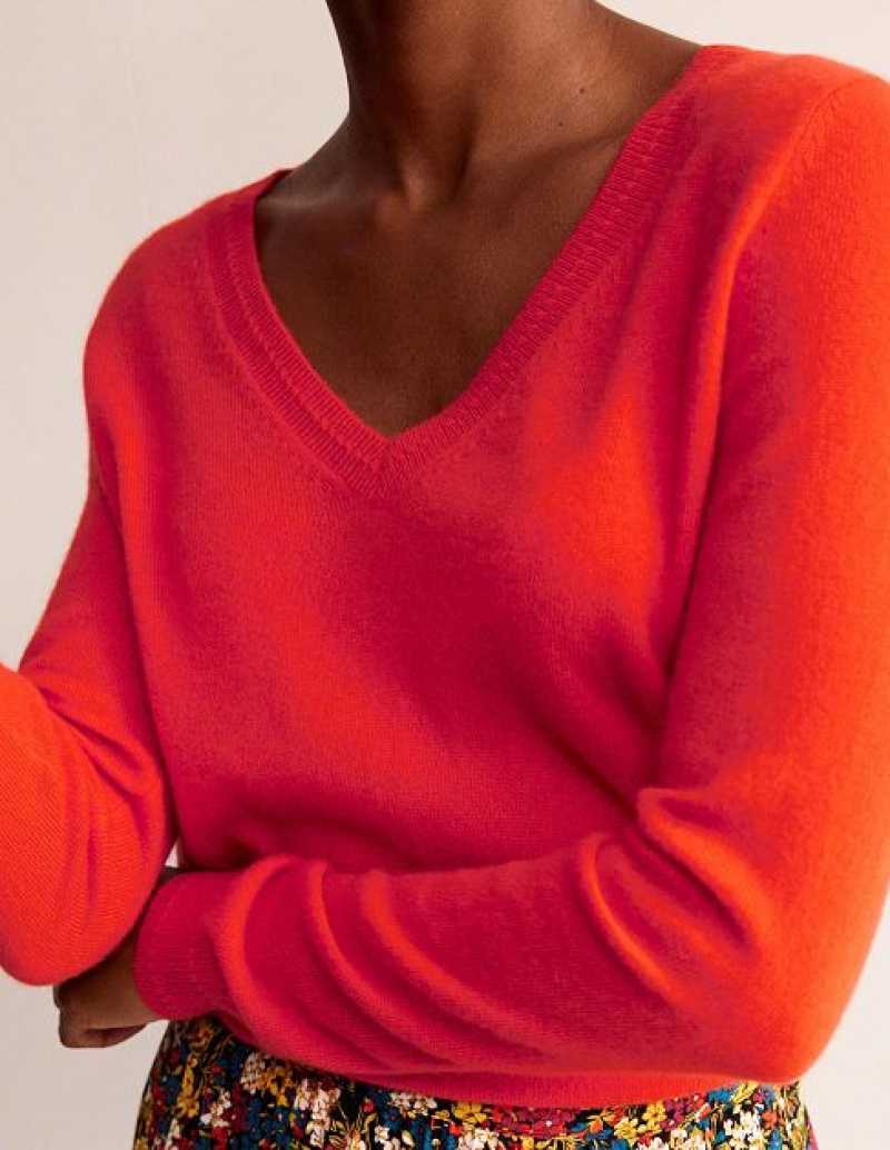 Orange Women's Boden Eva Cashmere V-neck Sweaters | 15896VSHF