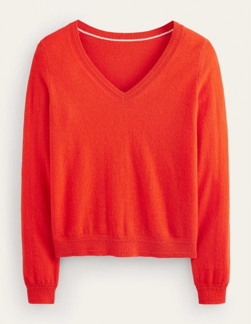 Orange Women's Boden Eva Cashmere V-neck Sweaters | 15896VSHF