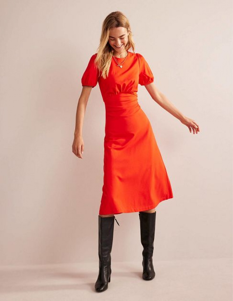 Orange Women\'s Boden Nancy Ponte Midi Dress | 76501FXUP