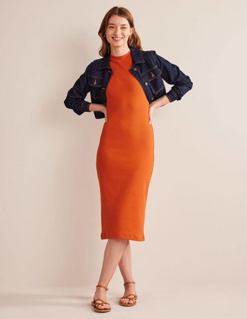 Orange Women's Boden Racer Rib Jersey Midi Dress | 74892FCZP