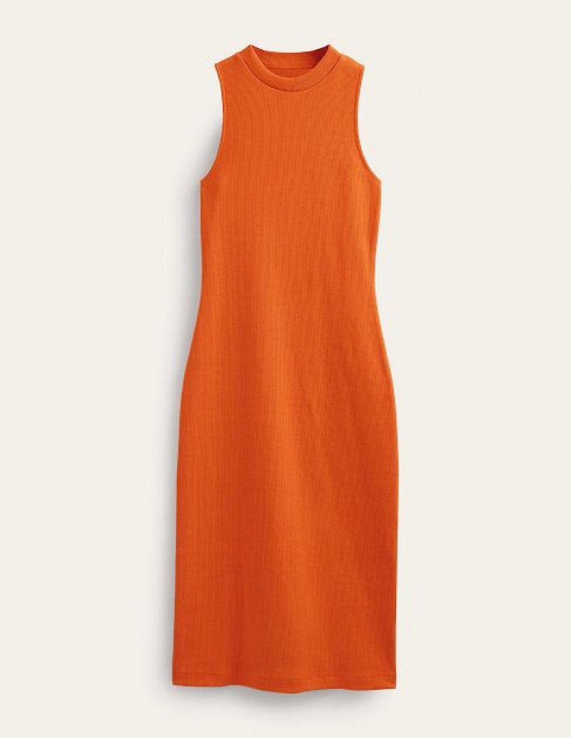 Orange Women's Boden Racer Rib Jersey Midi Dress | 74892FCZP