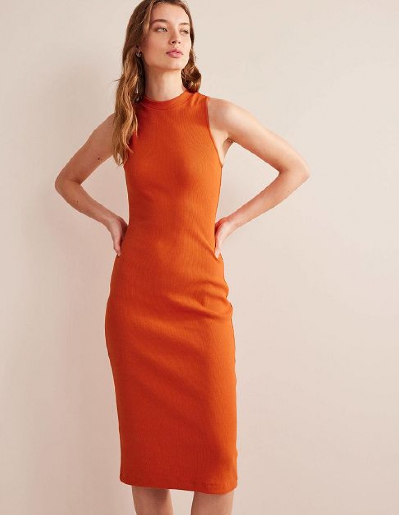 Orange Women\'s Boden Racer Rib Jersey Midi Dress | 74892FCZP