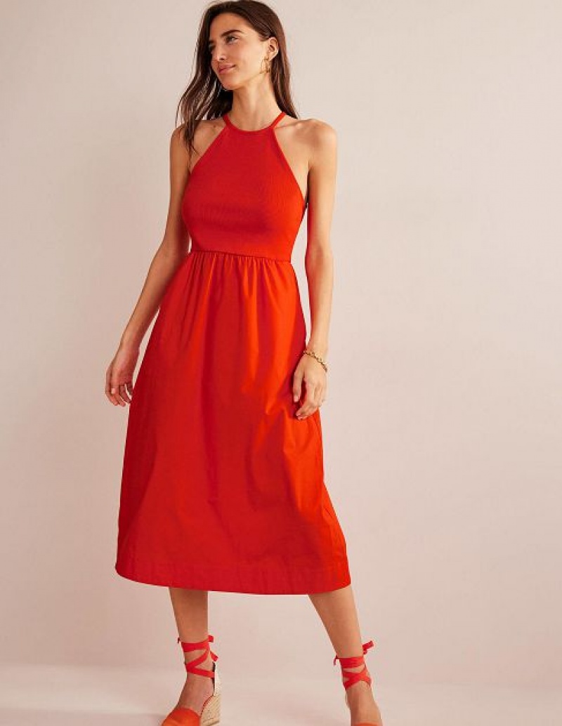 Orange Women's Boden Ribbed Halterneck Midi Dress | 91346GPRB