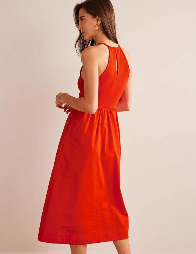 Orange Women's Boden Ribbed Halterneck Midi Dress | 91346GPRB