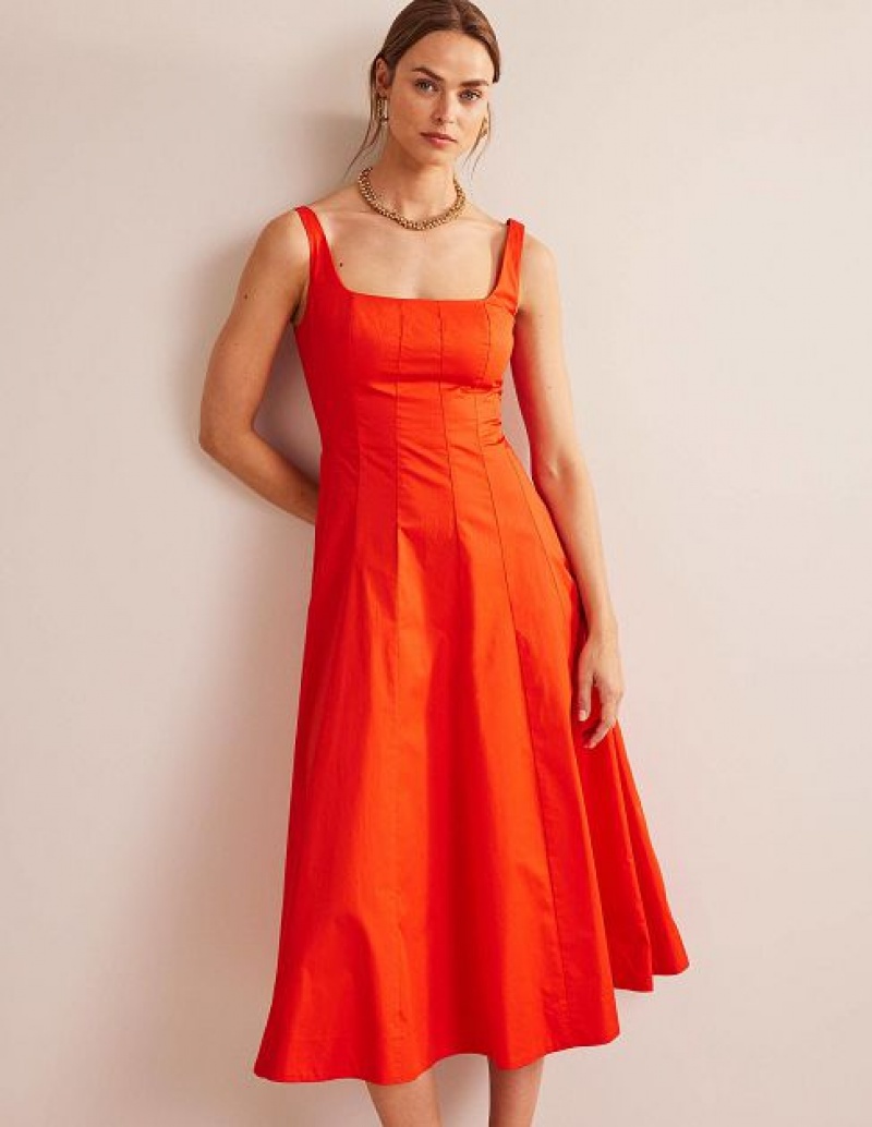 Orange Women's Boden Sleeveless Panelled Midi Dress | 68012DTLG