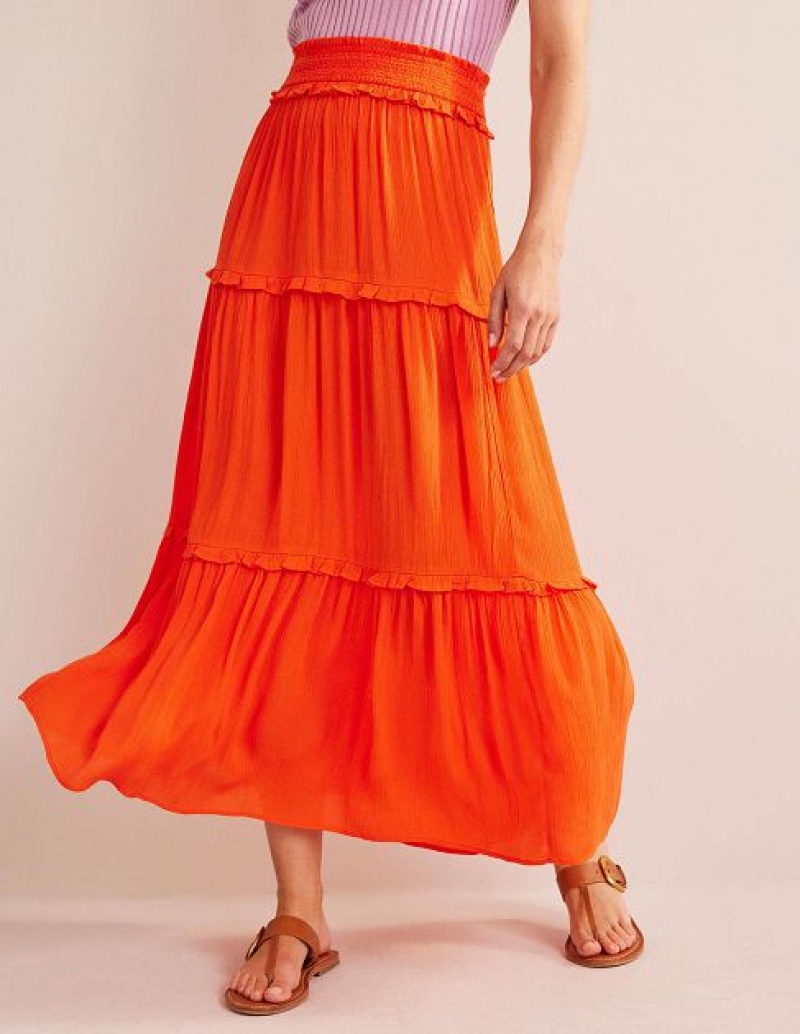 Orange Women's Boden Smocked-waist Holiday Skirts | 06827YEZJ