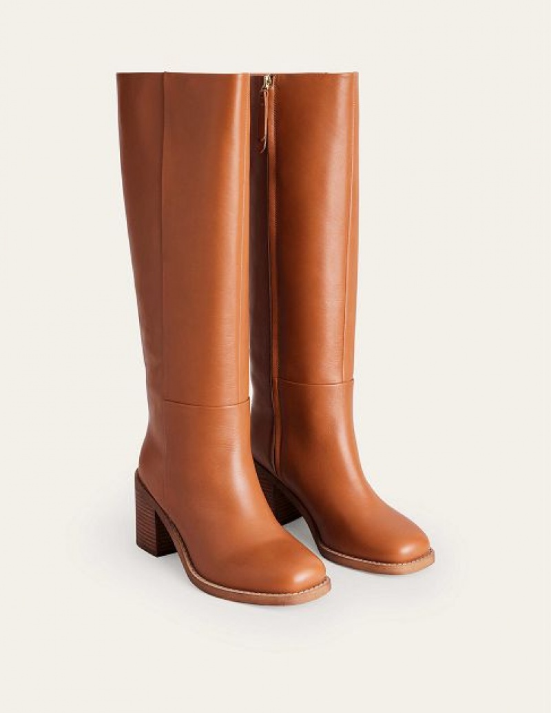 Orange Women's Boden Straight Leather Knee-high Boots | 71856NYEZ