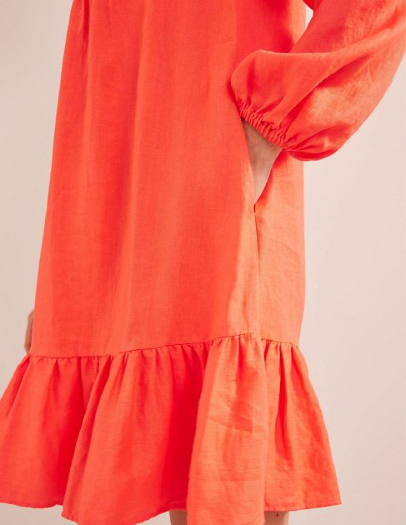 Orange Women's Boden Tiered Linen Mini Dress | 86719YULW