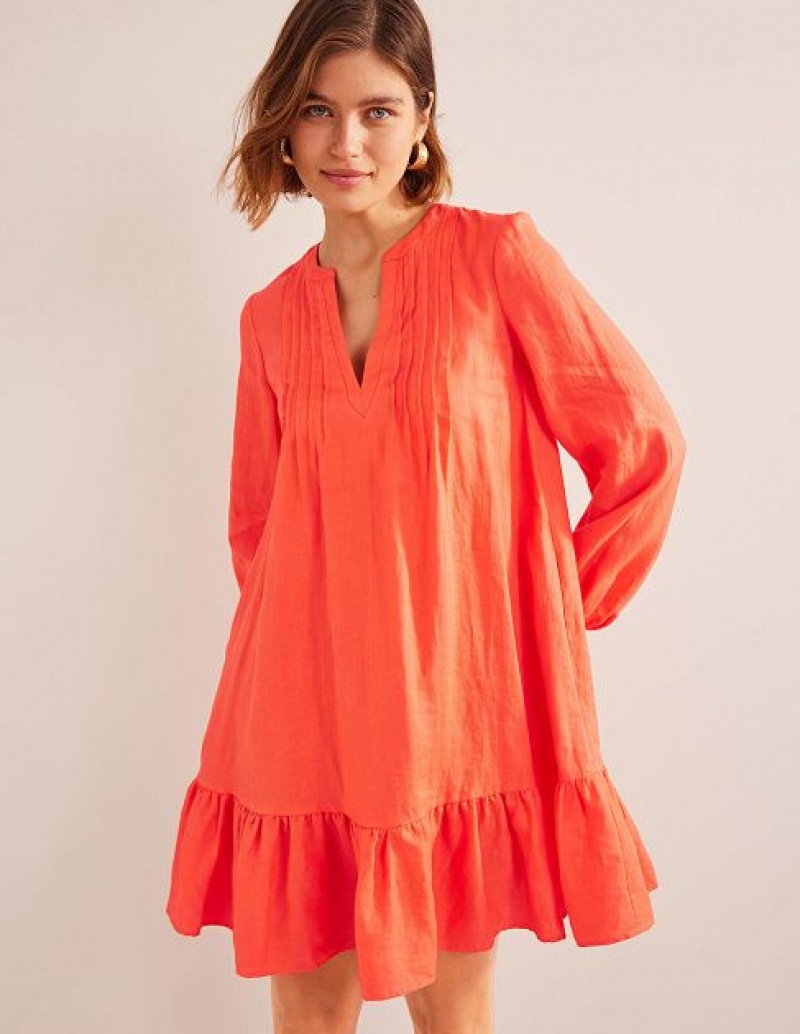 Orange Women's Boden Tiered Linen Mini Dress | 86719YULW