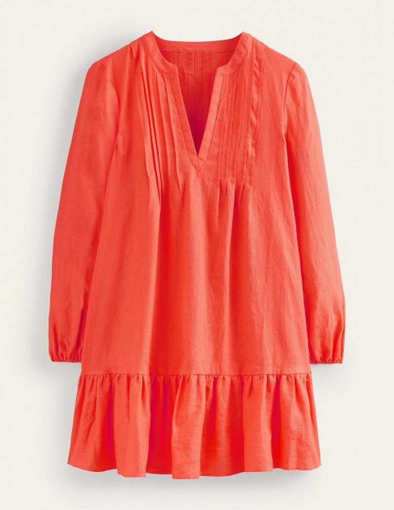 Orange Women's Boden Tiered Linen Mini Dress | 86719YULW