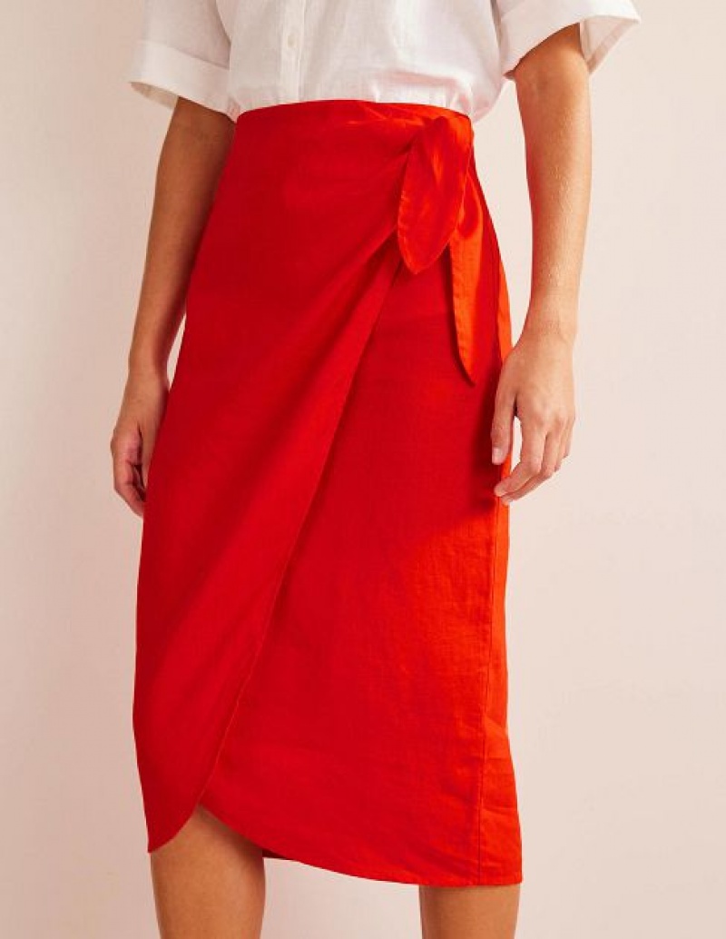 Orange Women's Boden Wrap-front Linen Skirts | 82340WLUI