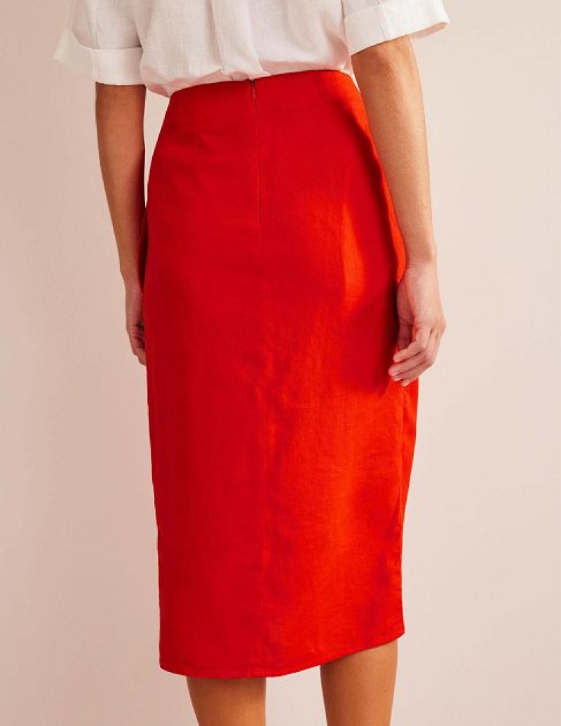 Orange Women's Boden Wrap-front Linen Skirts | 82340WLUI