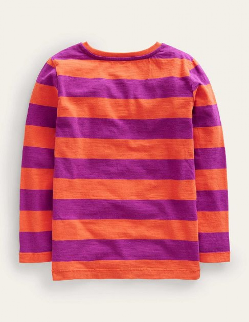 Orange / Pink Kids' Boden Long-sleeved Washed T-Shirt | 50316VWRO