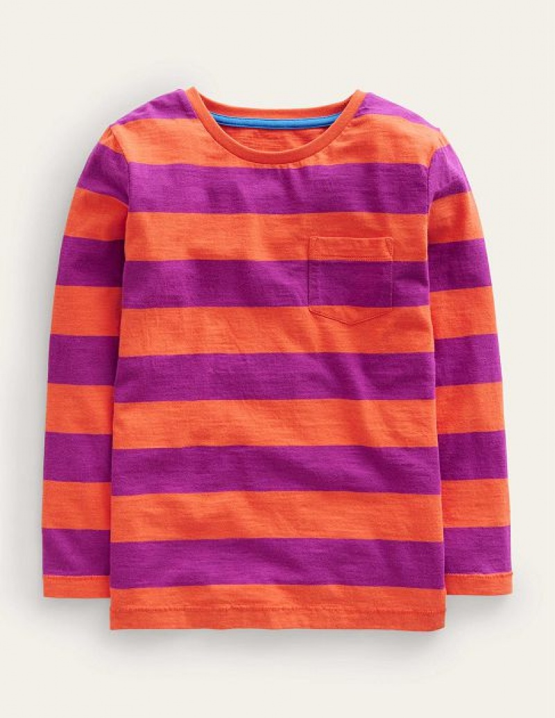 Orange / Pink Kids\' Boden Long-sleeved Washed T-Shirt | 50316VWRO