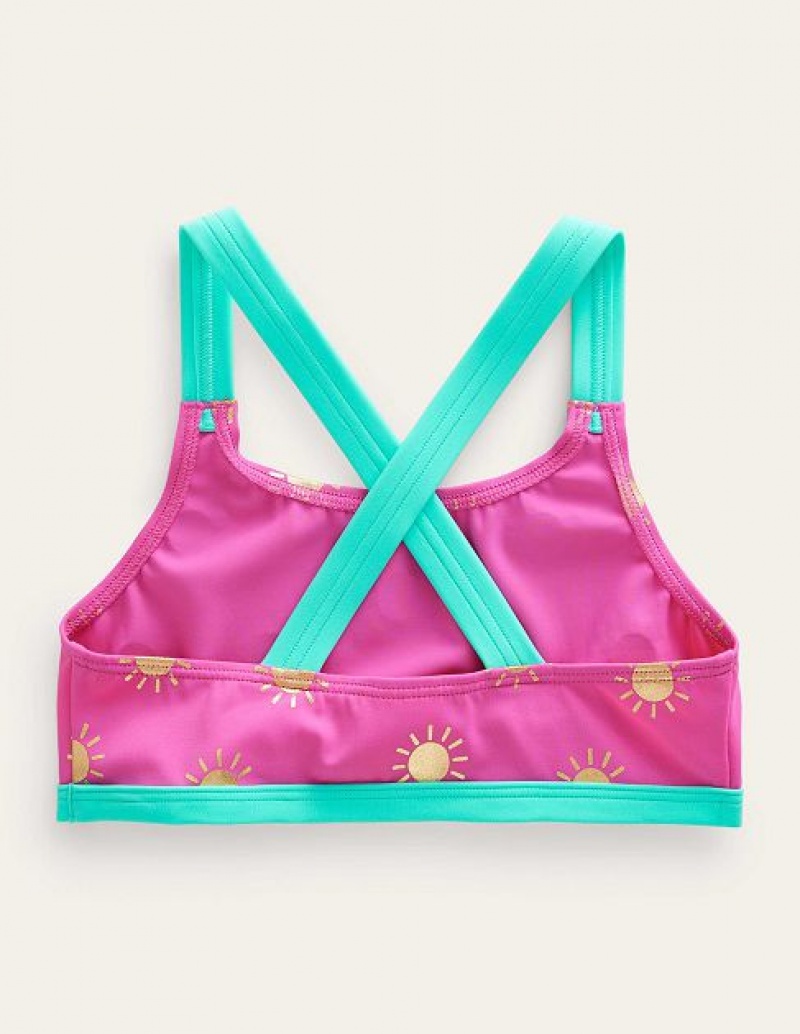 Pink Gold Kids' Boden Cross Back Bikini Top | 30167UFRV