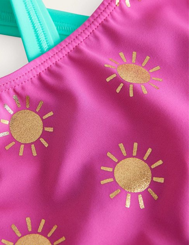 Pink Gold Kids' Boden Cross Back Bikini Top | 30167UFRV