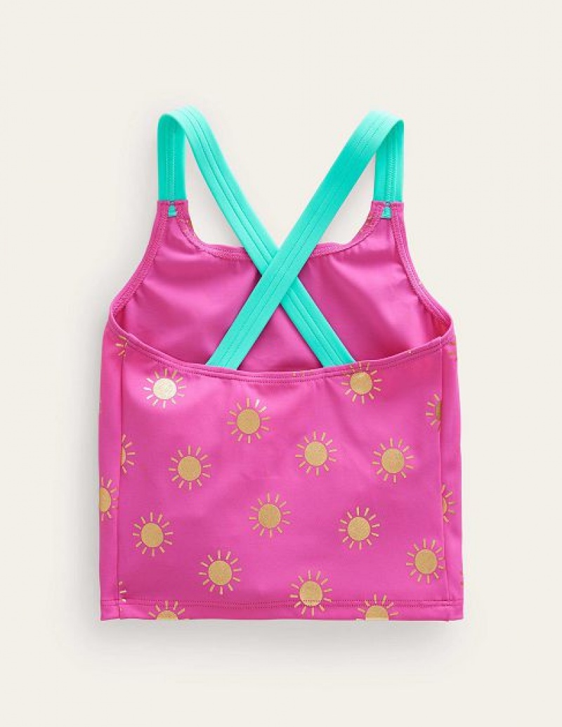 Pink Gold Kids' Boden Cross Back Tanks | 78423NPQK