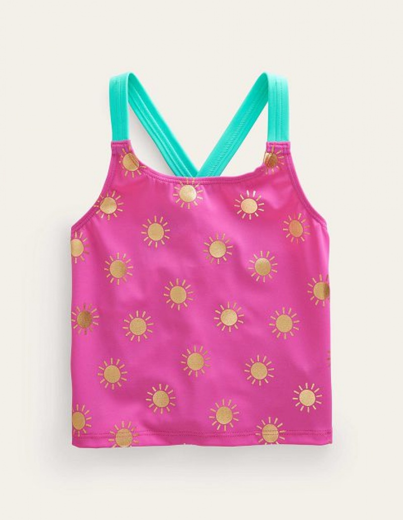 Pink Gold Kids\' Boden Cross Back Tanks | 78423NPQK