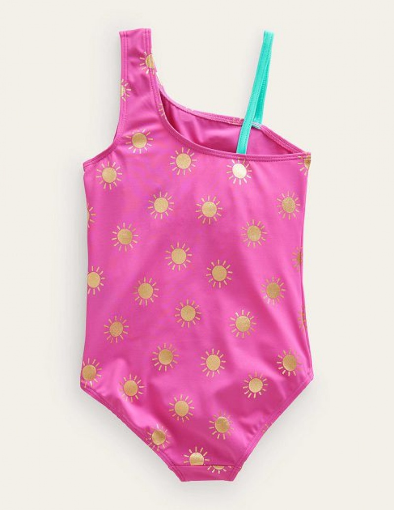 Pink Gold Kids' Boden One Shoulder Swimsuit | 31987EYRM