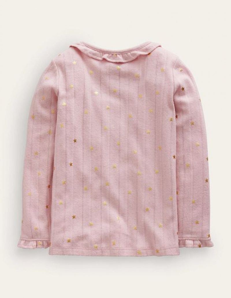 Pink Gold Kids' Boden Ruffle Sparkle Pointelle Sweaters | 23579ZYWC