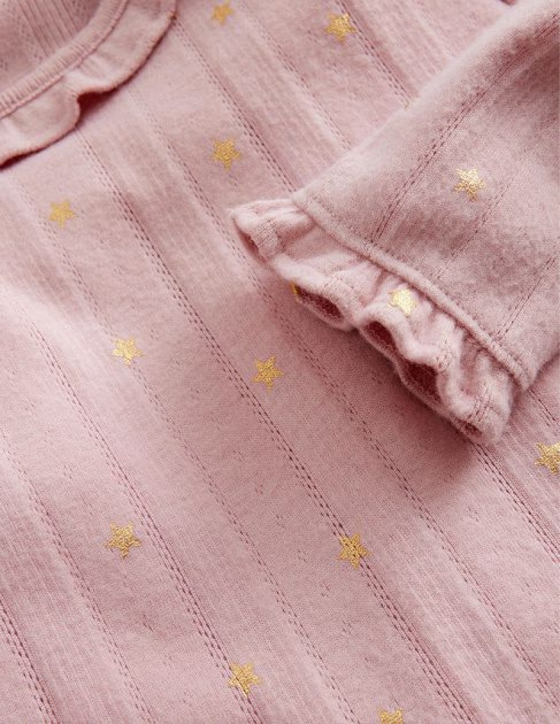 Pink Gold Kids' Boden Ruffle Sparkle Pointelle Sweaters | 23579ZYWC