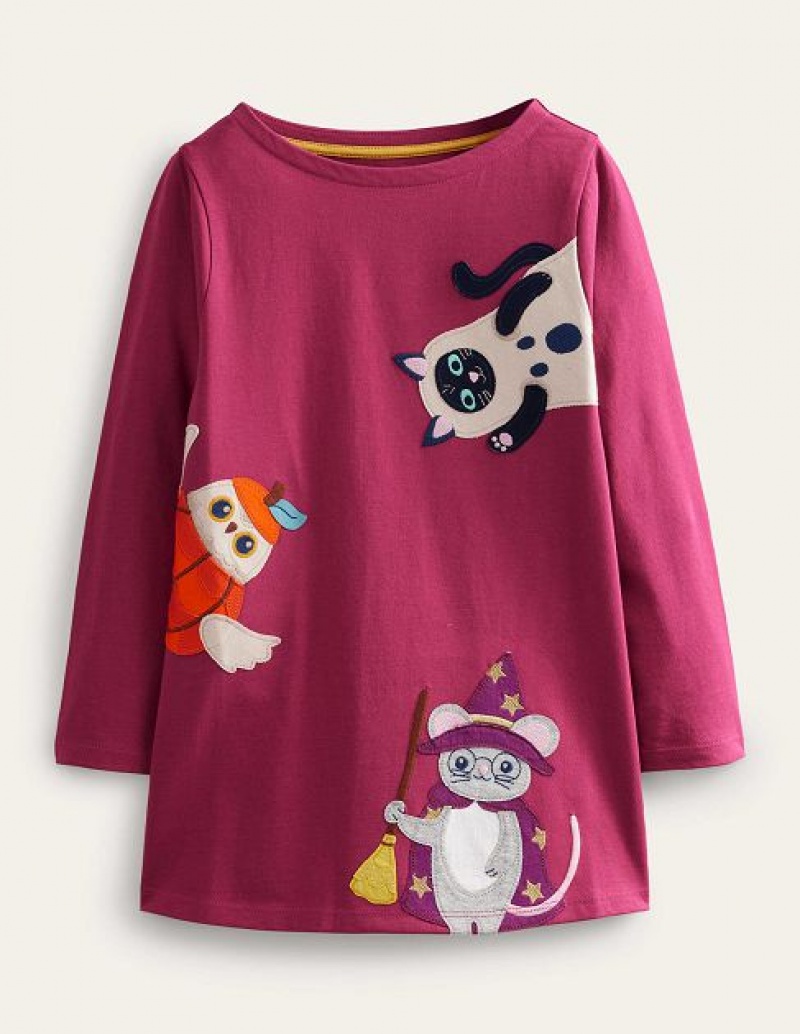 Pink Kids\' Boden Appliqué Jersey Tunic Sweatshirts | 03524JBDS