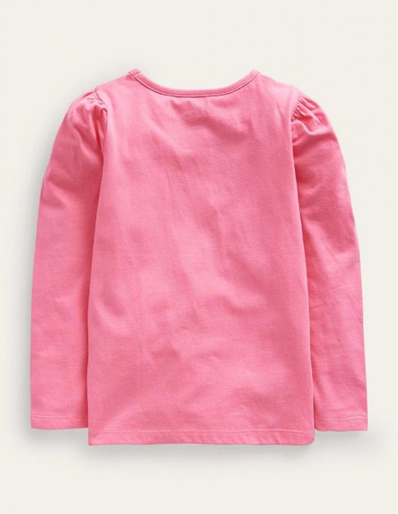 Pink Kids' Boden Appliqué Puff-sleeve Tops | 16250HMTA