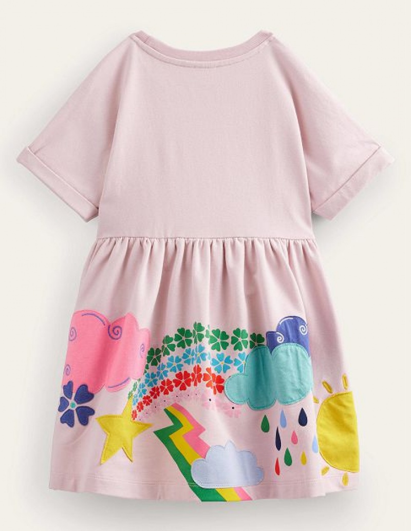 Pink Kids' Boden Applique Jersey Sweat Dress | 98362BGYI