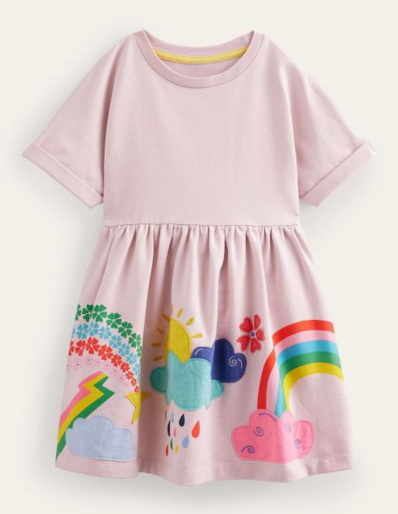 Pink Kids\' Boden Applique Jersey Sweat Dress | 98362BGYI