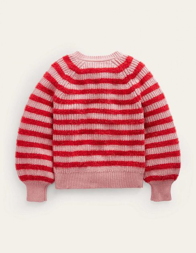 Pink Kids' Boden Blouson Stripe Cardigan | 09532ZUYC