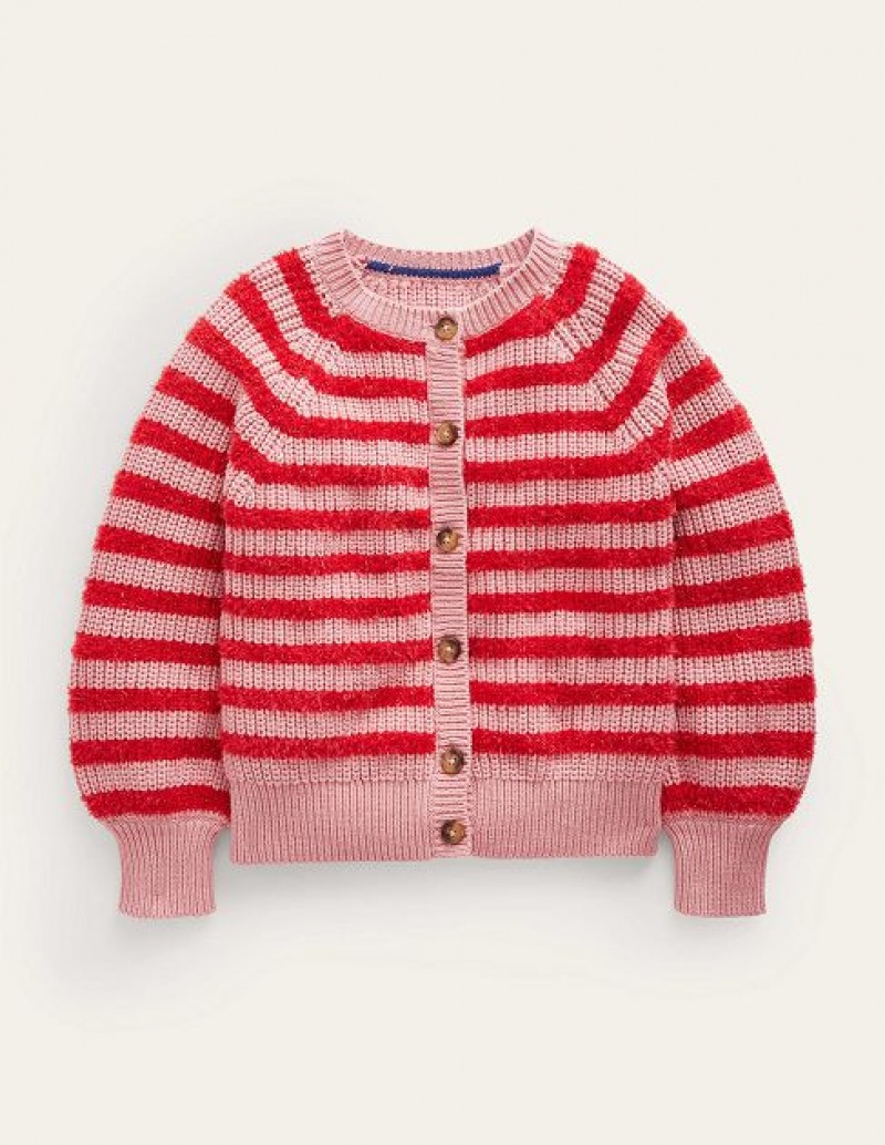 Pink Kids\' Boden Blouson Stripe Cardigan | 09532ZUYC