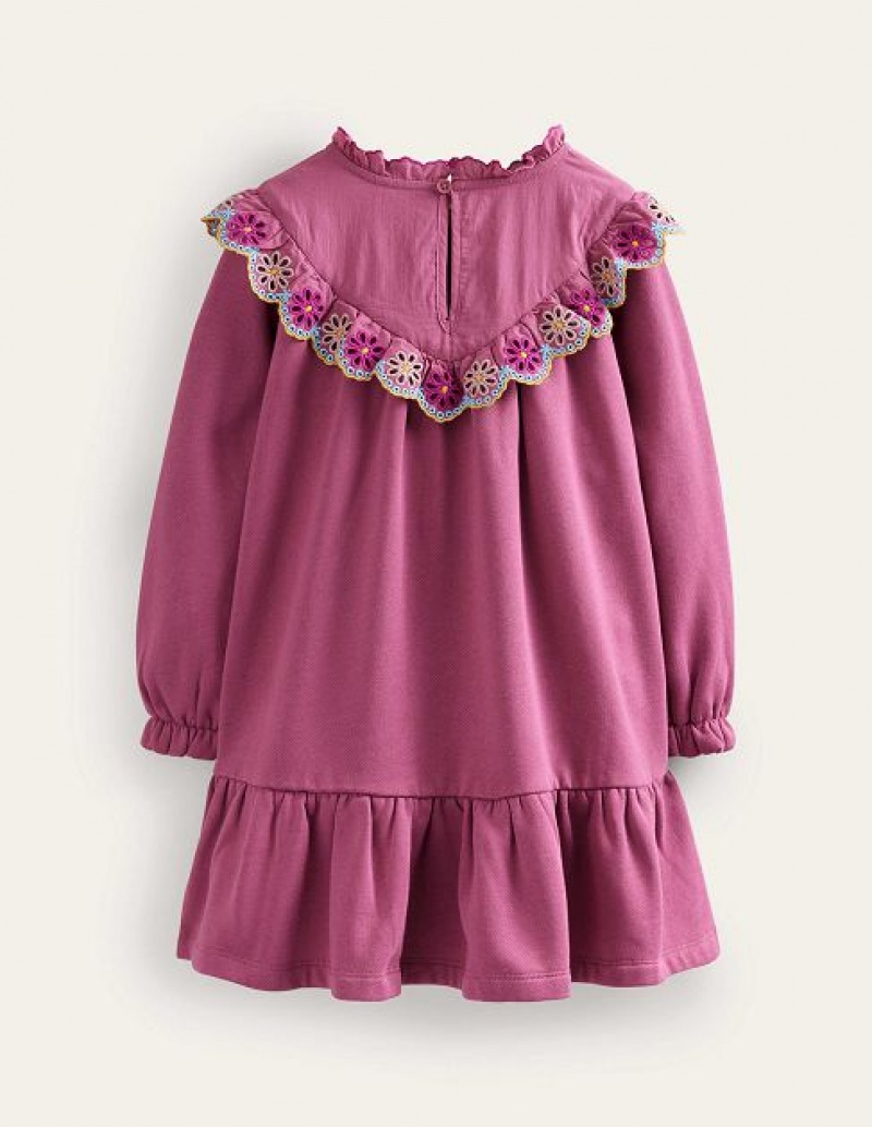 Pink Kids' Boden Broderie Yoke Sweat Shirt Dress | 09861WUMC