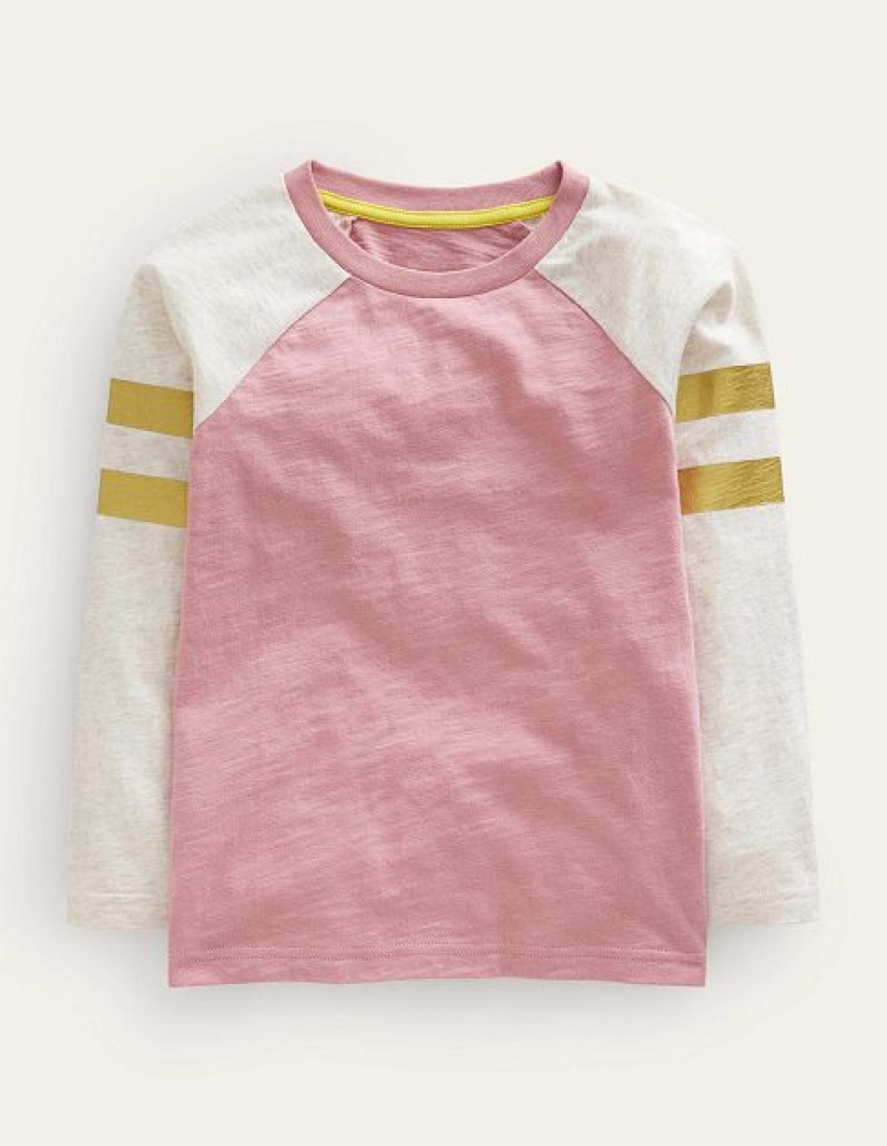 Pink Kids\' Boden Colourblock Raglan T-Shirt | 61498VSNG