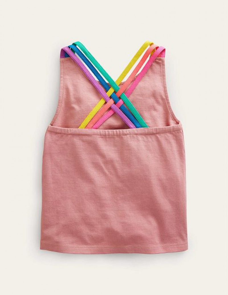 Pink Kids' Boden Coloured Strap Tanks | 17802VNJI