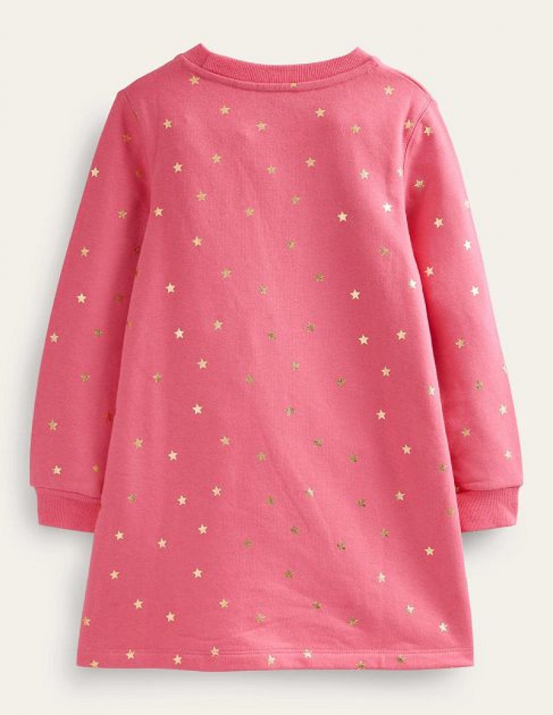 Pink Kids' Boden Cosy Appliqué Sweat Shirt Dress | 31980LOUC