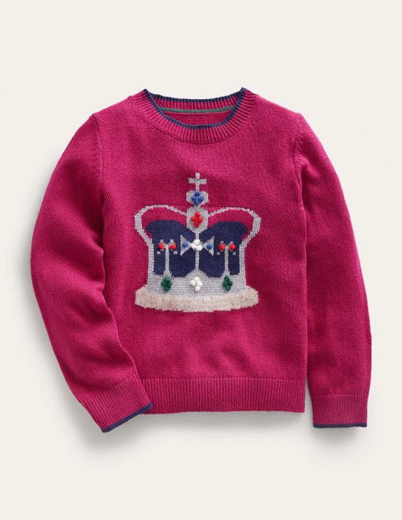 Pink Kids' Boden Crown Sweaters | 47195EKWF