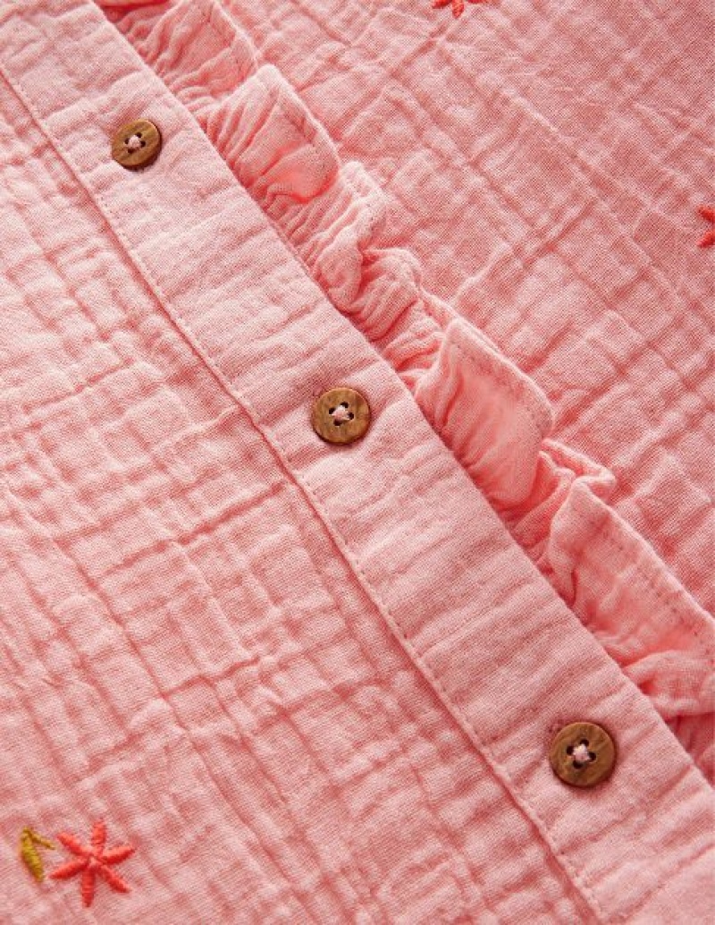 Pink Kids' Boden Double Cloth Embroidered Tops | 15273GTMW