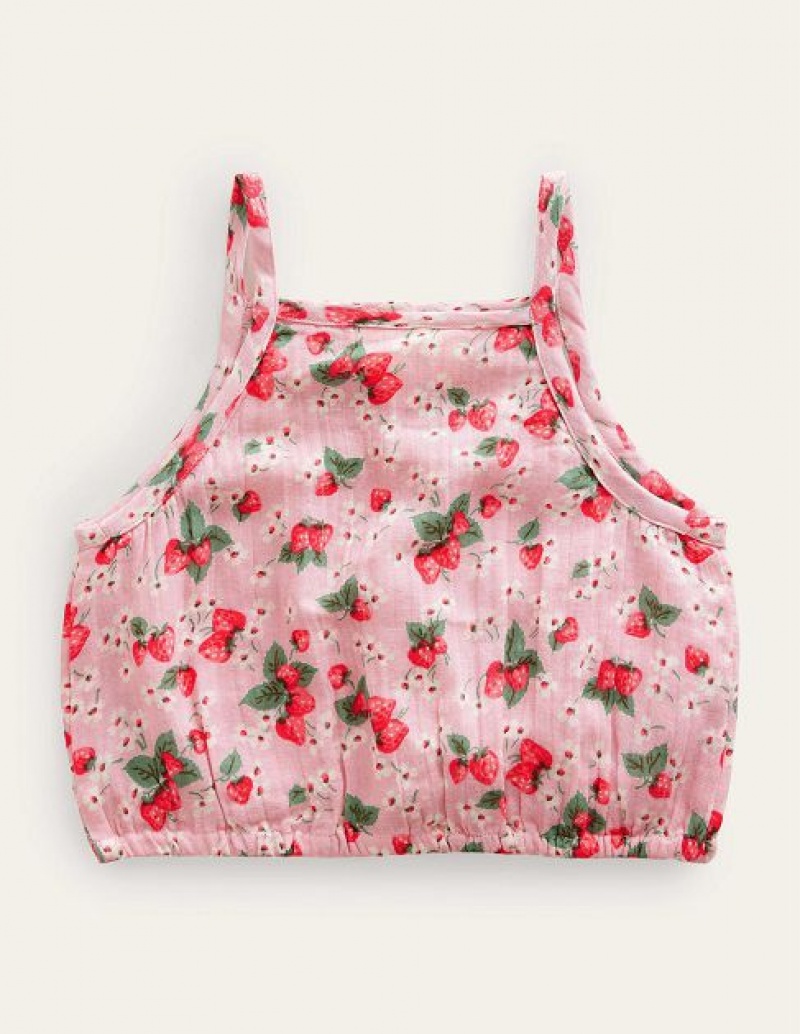 Pink Kids' Boden Doublecloth Crop Tops | 96051XVIW