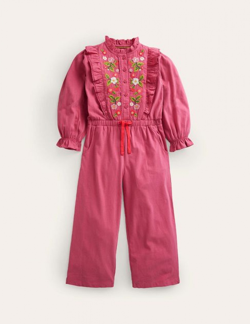 Pink Kids\' Boden Embroidered Jersey Jumpsuit | 36750NHCK