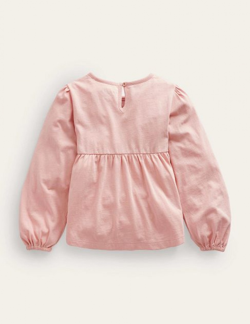 Pink Kids' Boden Embroidered Jersey Tops | 13549ZKCG