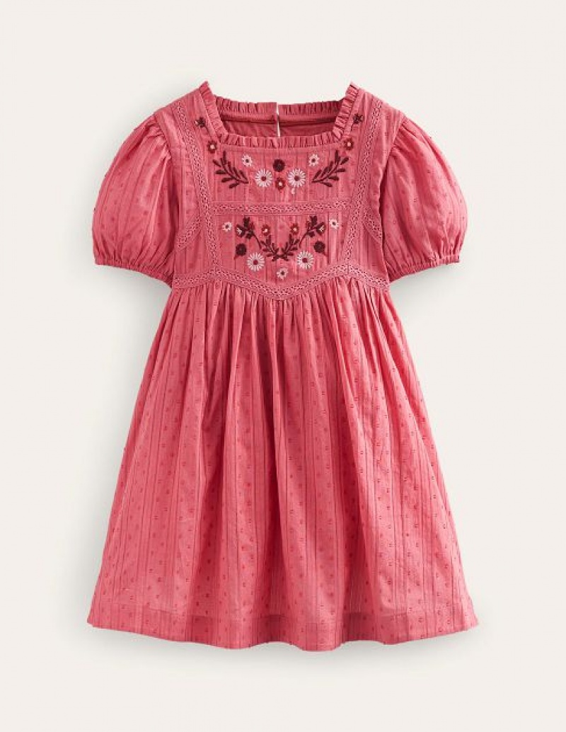 Pink Kids' Boden Embroidered Lace Dress | 01938LNGP