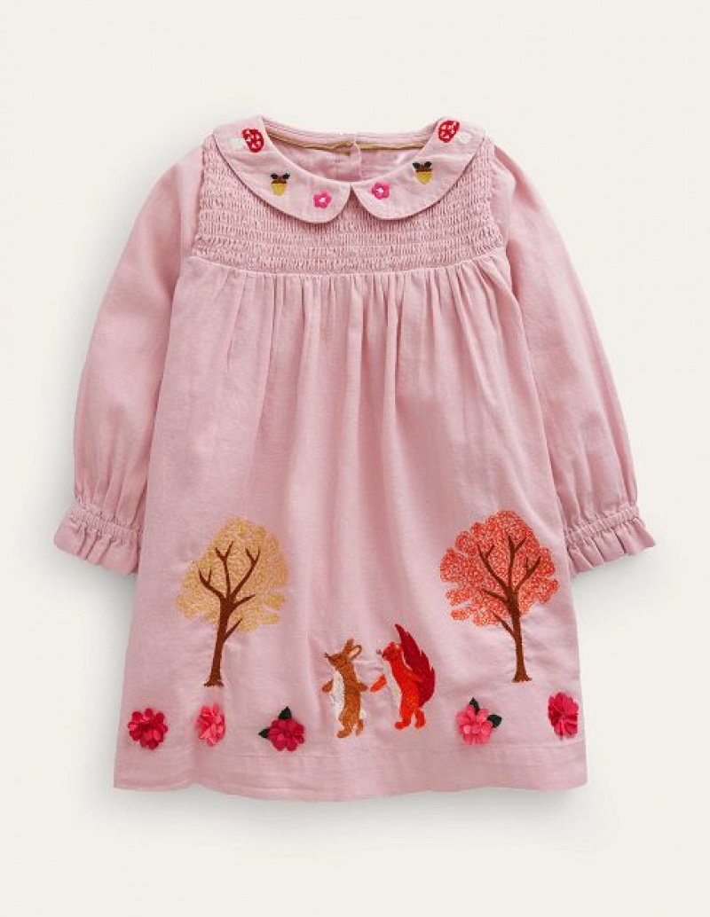 Pink Kids\' Boden Embroidered Smocked Dress | 31892ZBHR