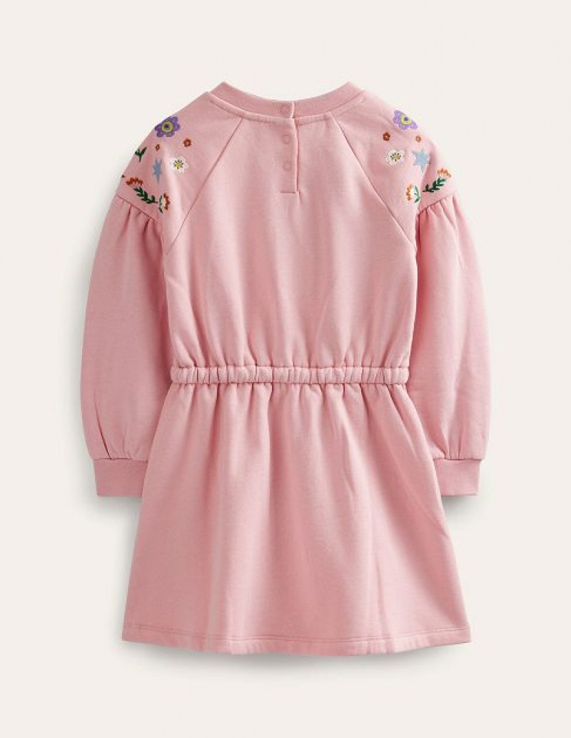 Pink Kids' Boden Embroidered Sweat Shirt Dress | 58271NHYS