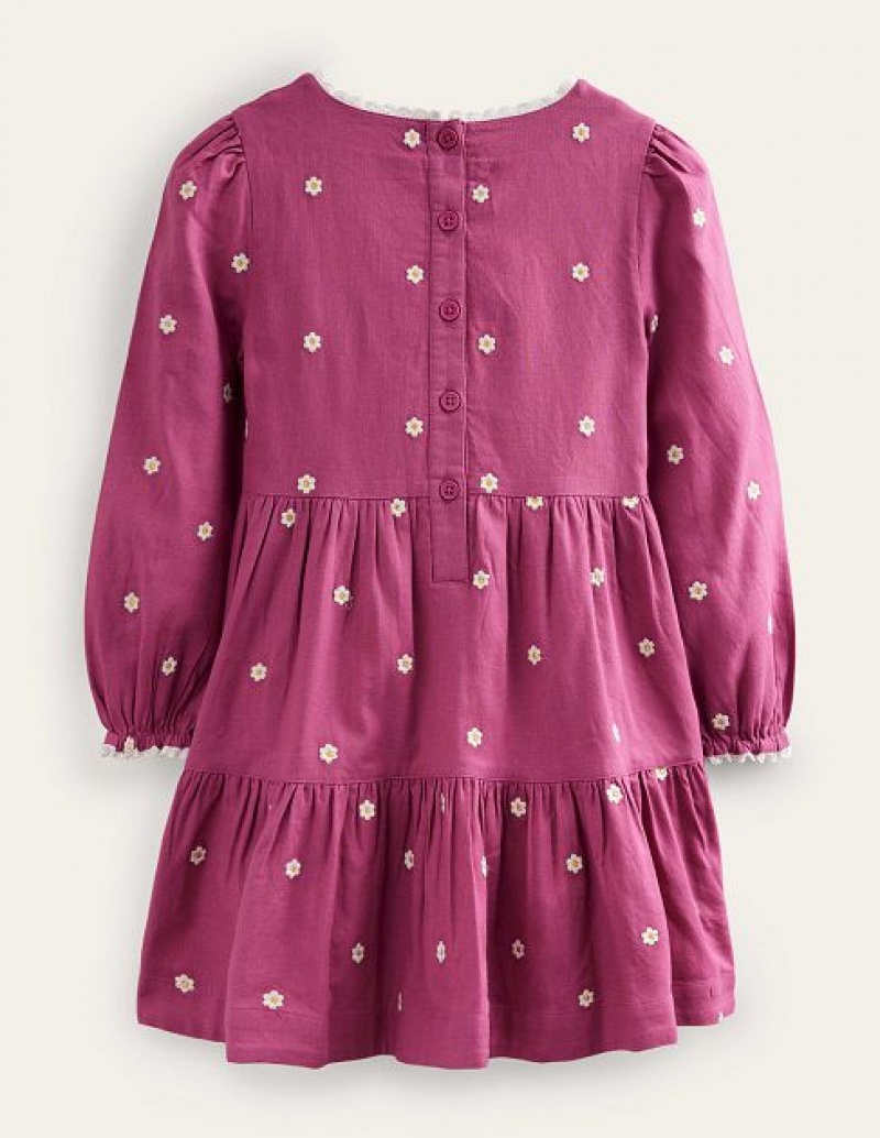 Pink Kids' Boden Embroidered Twirly Dress | 46135MGKV