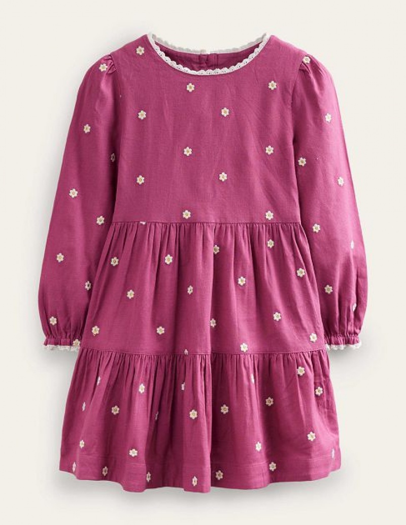 Pink Kids\' Boden Embroidered Twirly Dress | 46135MGKV