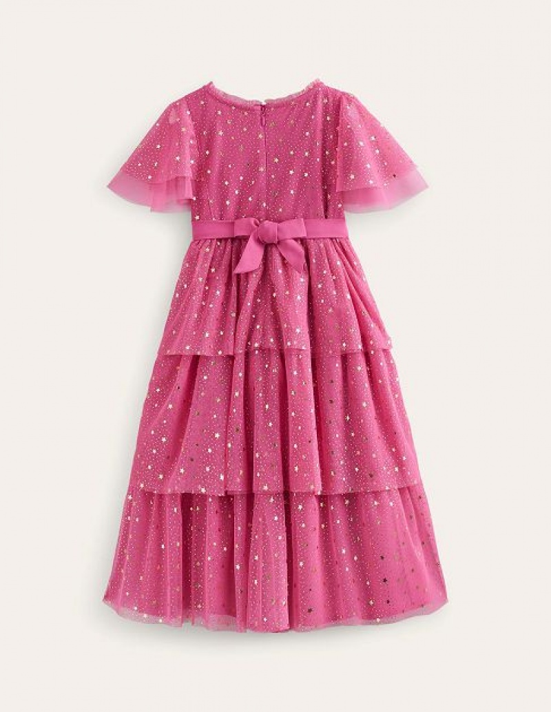 Pink Kids' Boden Foil Star Tulle Dress | 79812HSVW