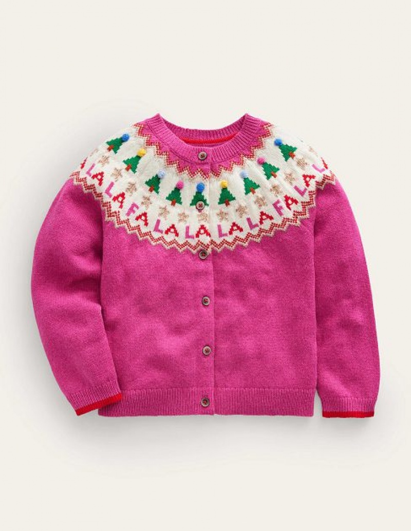 Pink Kids' Boden Fun Fair Isle Cardigan | 97641TDMC