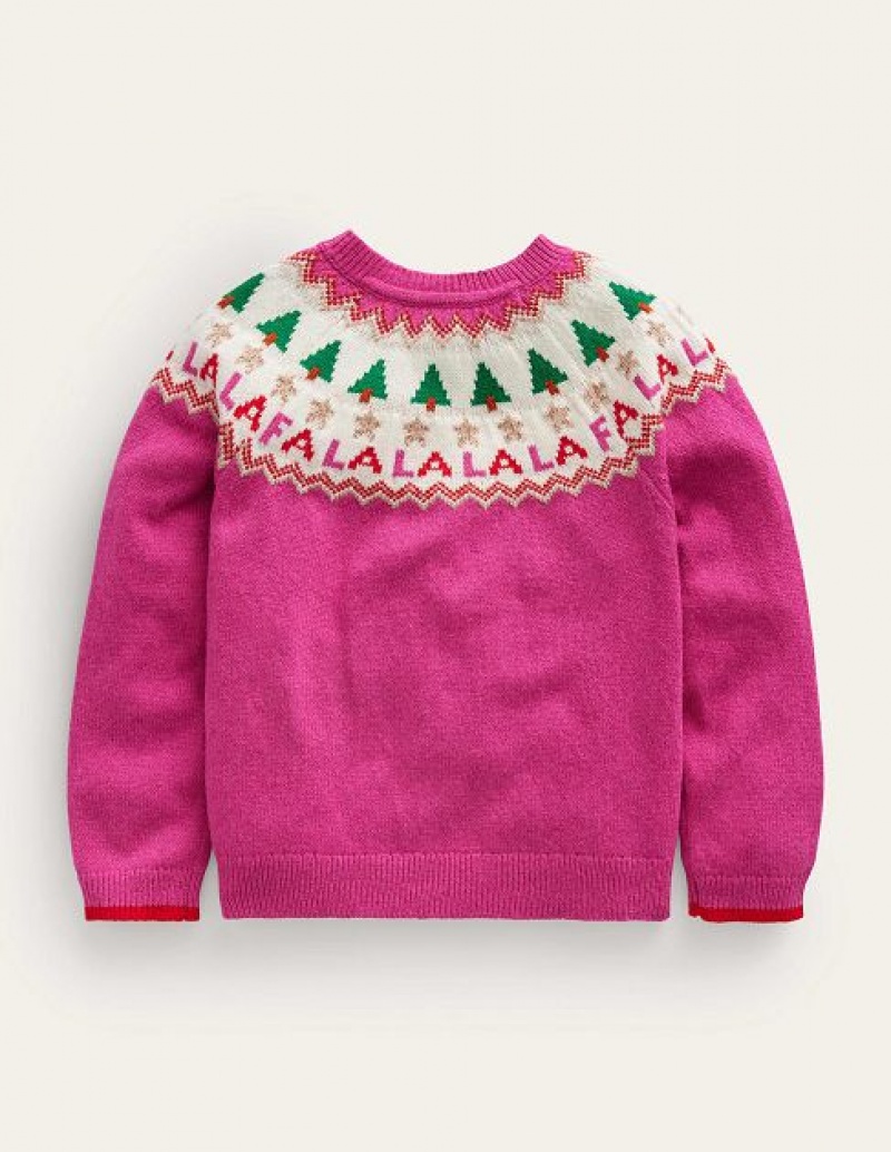 Pink Kids' Boden Fun Fair Isle Cardigan | 97641TDMC